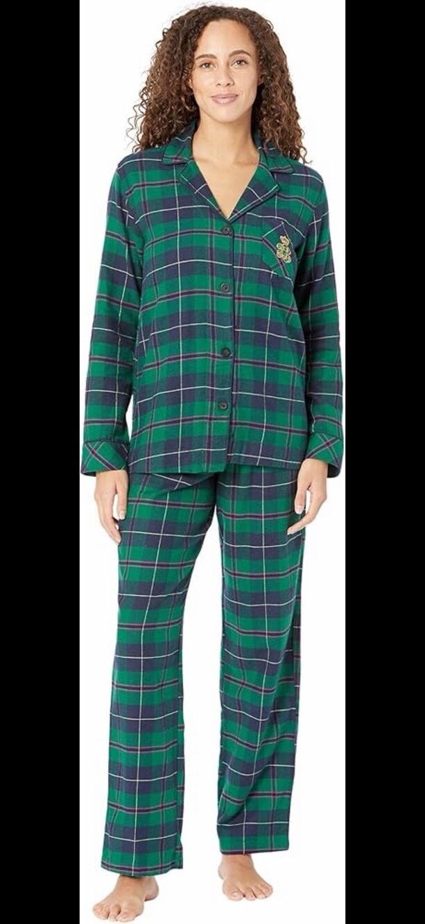 Lauren Ralph Lauren RLL Womens Medium Crest Logo Tartan Plaid Pajamas 2 pc Set